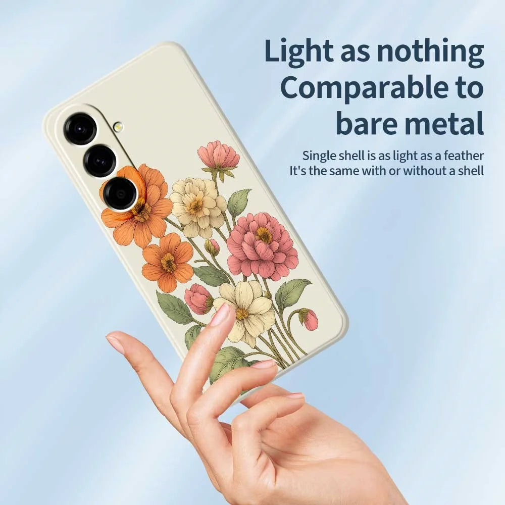 For Samsung Galaxy A56 5G Case Beautiful Flowers Pattern Printing Straight Edge TPU Phone Back Cover - Beige - 3