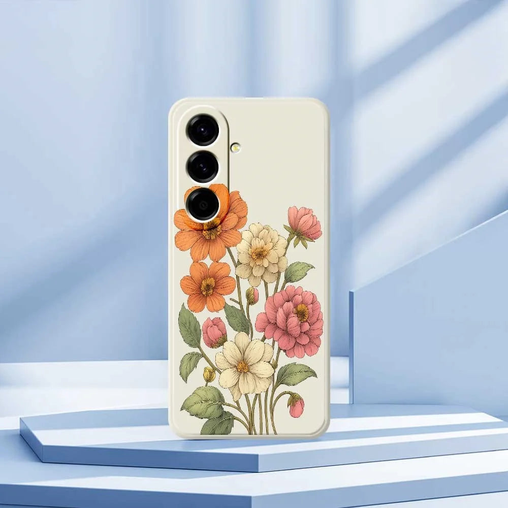 For Samsung Galaxy A56 5G Case Beautiful Flowers Pattern Printing Straight Edge TPU Phone Back Cover - Beige - 7