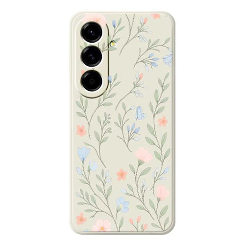 For Samsung Galaxy A56 5G Case Pink Blue Flowers Pattern Printing Straight Edge TPU Phone Back Cover - Beige - 1