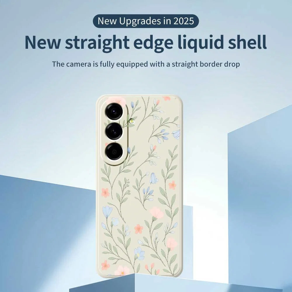 For Samsung Galaxy A56 5G Case Pink Blue Flowers Pattern Printing Straight Edge TPU Phone Back Cover - Beige - 2