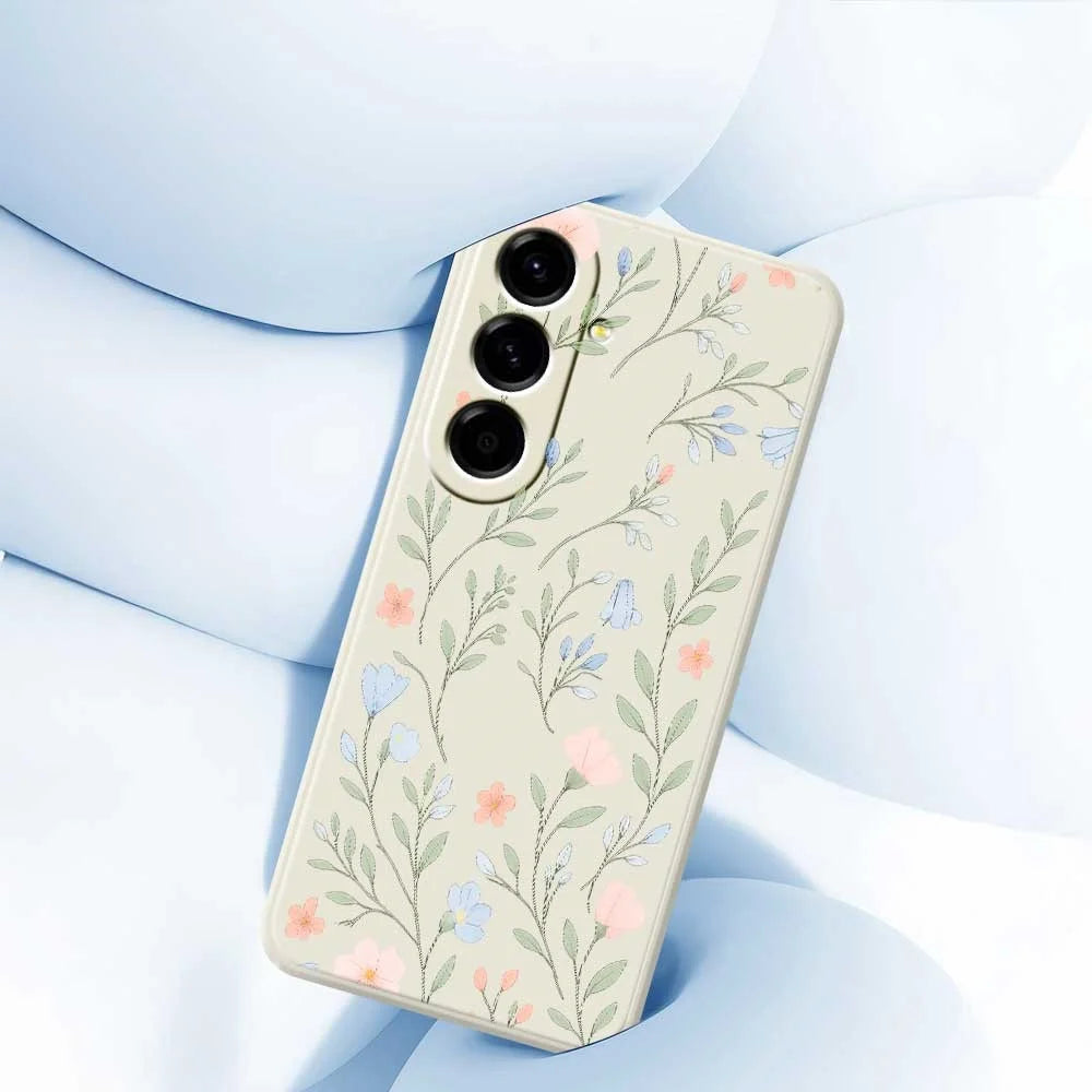 For Samsung Galaxy A56 5G Case Pink Blue Flowers Pattern Printing Straight Edge TPU Phone Back Cover - Beige - 4