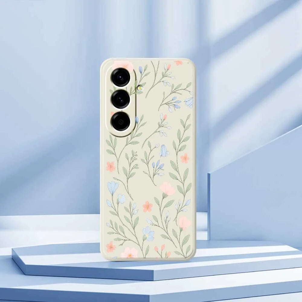 For Samsung Galaxy A56 5G Case Pink Blue Flowers Pattern Printing Straight Edge TPU Phone Back Cover - Beige - 7