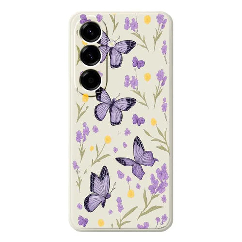 For Samsung Galaxy A56 5G Case Purple Butterflies Pattern Printing Straight Edge TPU Phone Back Cover - Beige - 1