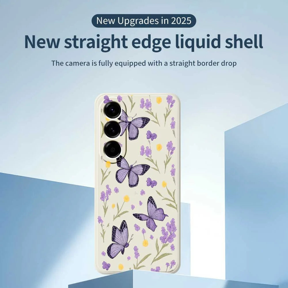 For Samsung Galaxy A56 5G Case Purple Butterflies Pattern Printing Straight Edge TPU Phone Back Cover - Beige - 2