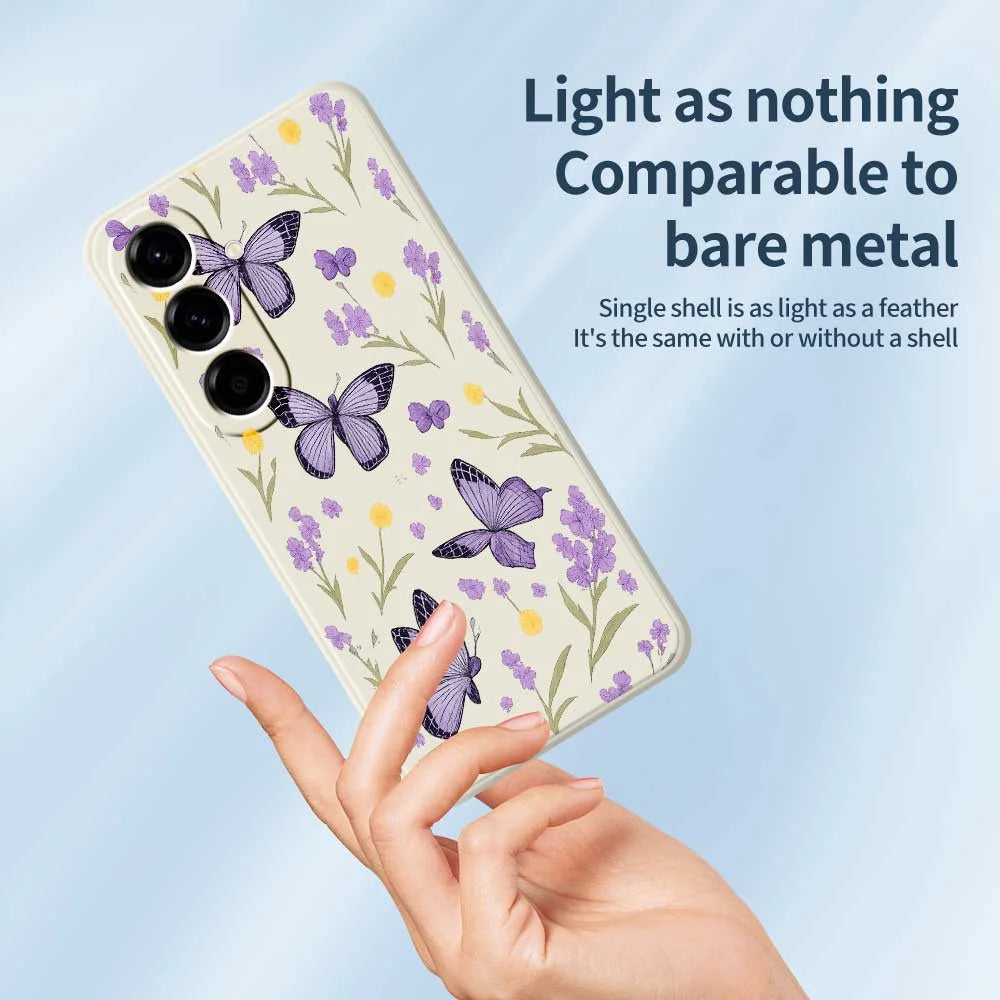 For Samsung Galaxy A56 5G Case Purple Butterflies Pattern Printing Straight Edge TPU Phone Back Cover - Beige - 3