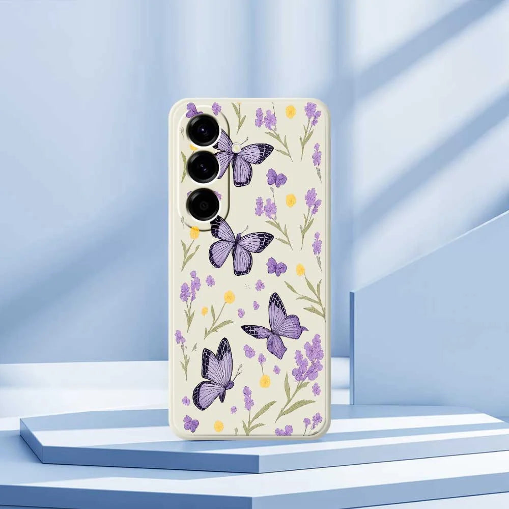 For Samsung Galaxy A56 5G Case Purple Butterflies Pattern Printing Straight Edge TPU Phone Back Cover - Beige - 7