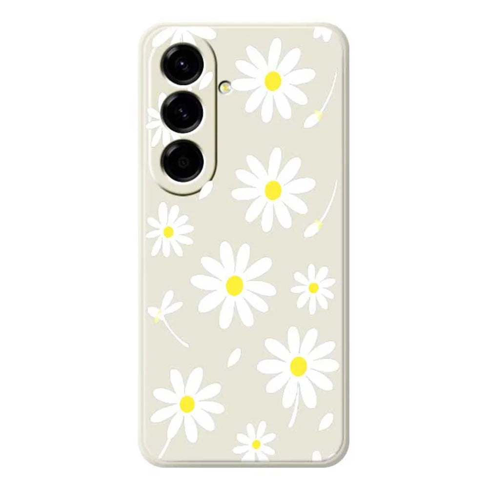 For Samsung Galaxy A56 5G Case White Daisy Pattern Printing Straight Edge TPU Phone Back Cover - Beige - 1