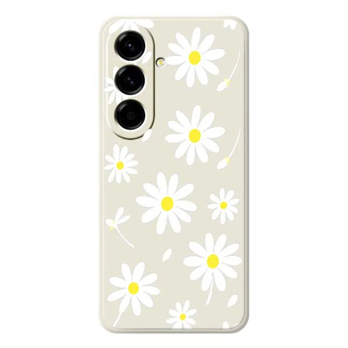For Samsung Galaxy A56 5G Case White Daisy Pattern Printing Straight Edge TPU Phone Back Cover - Beige - 1