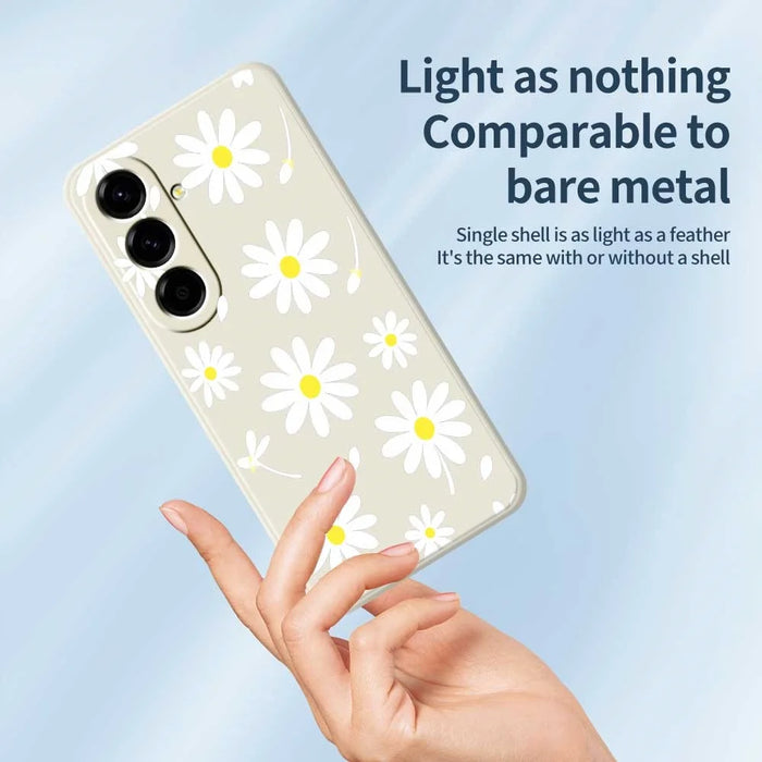 For Samsung Galaxy A56 5G Case White Daisy Pattern Printing Straight Edge TPU Phone Back Cover - Beige - 3