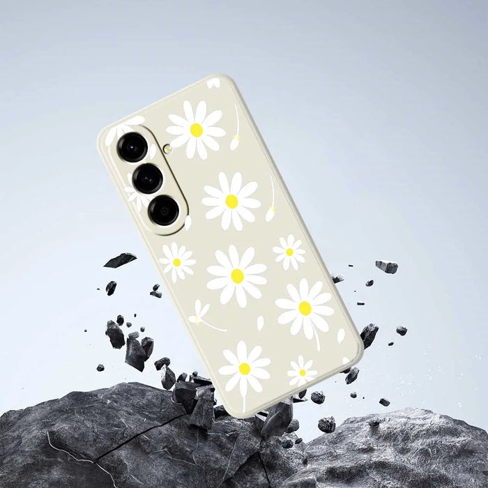 For Samsung Galaxy A56 5G Case White Daisy Pattern Printing Straight Edge TPU Phone Back Cover - Beige - 6
