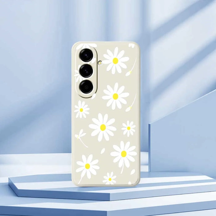 For Samsung Galaxy A56 5G Case White Daisy Pattern Printing Straight Edge TPU Phone Back Cover - Beige - 7