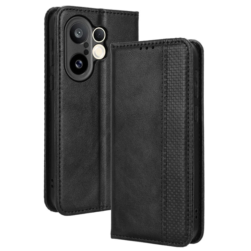 For vivo X200 FE 5G / S30 Pro mini 5G Leather Case Wallet Stand Retro Texture Phone Cover - Black - 1