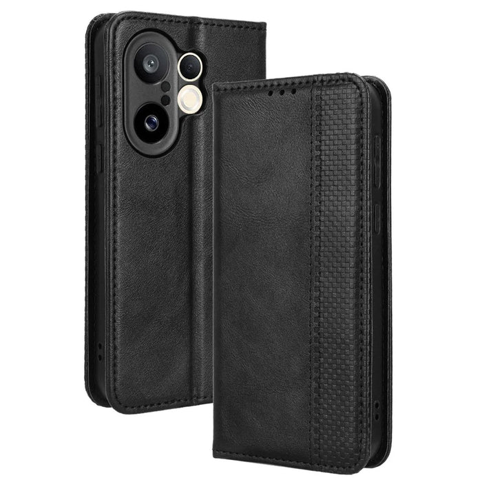For vivo X200 FE 5G / S30 Pro mini 5G Leather Case Wallet Stand Retro Texture Phone Cover - Black - 1
