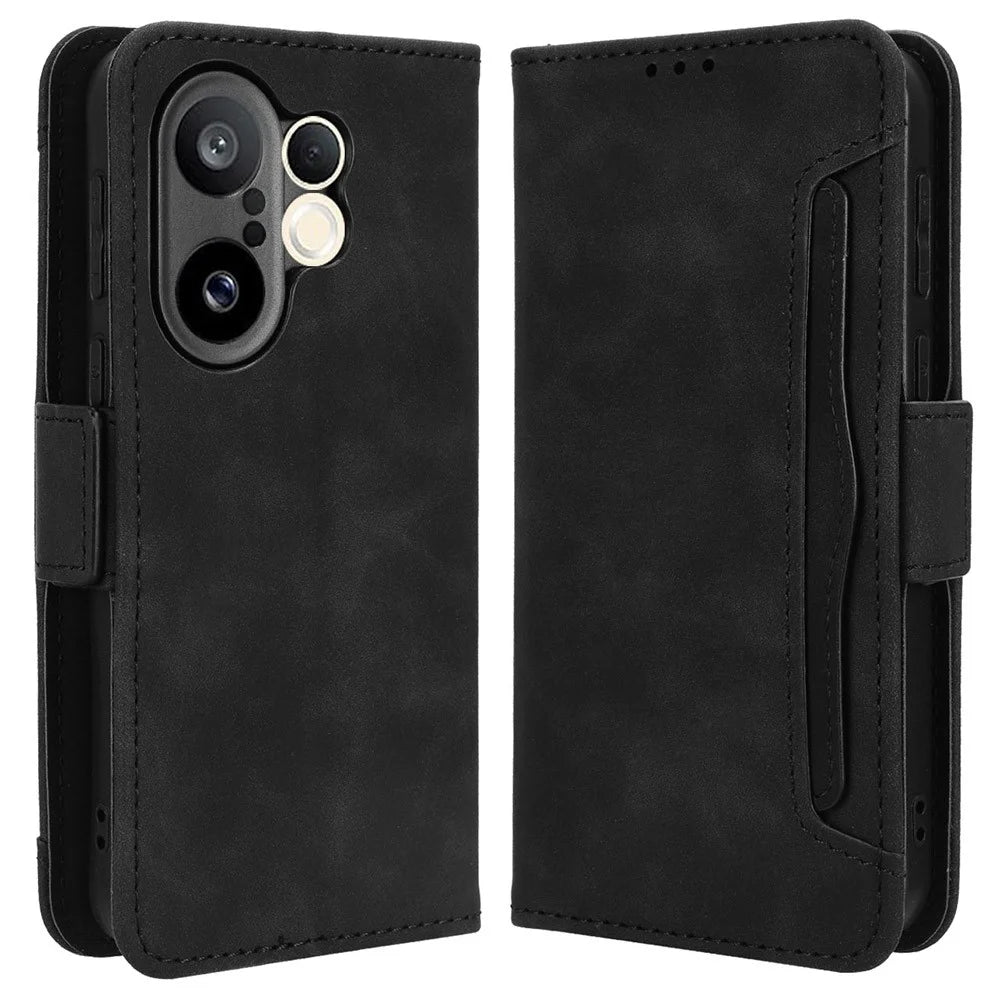 For vivo X200 FE 5G / S30 Pro mini 5G Leather Case Phone Wallet Cover with Multiple Card Slots - Black - 1