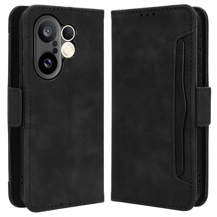 For vivo X200 FE 5G / S30 Pro mini 5G Leather Case Phone Wallet Cover with Multiple Card Slots - Black - 1