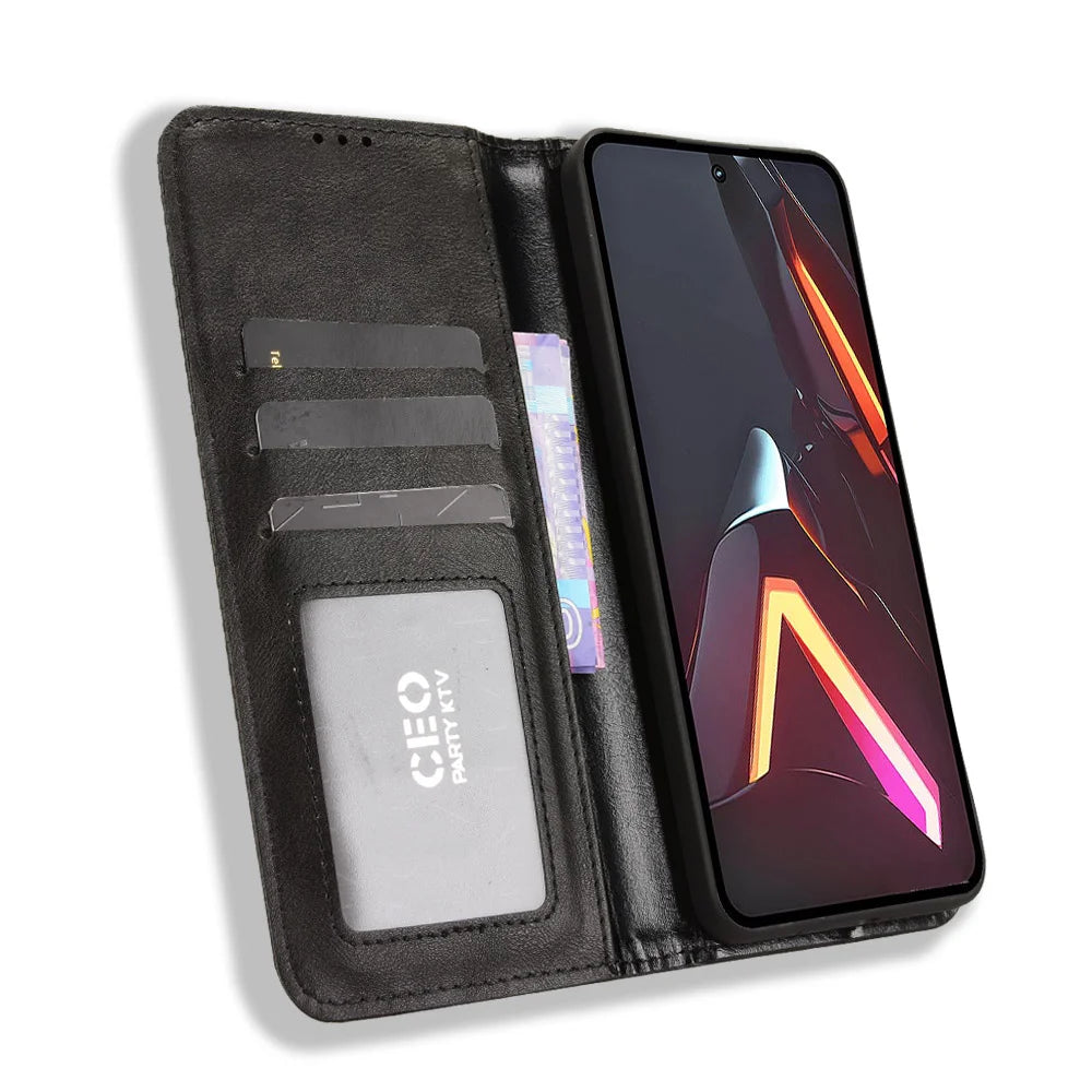 For ZTE nubia Neo 3 GT 5G Leather Case Wallet Stand Retro Texture Phone Cover - Black - 6