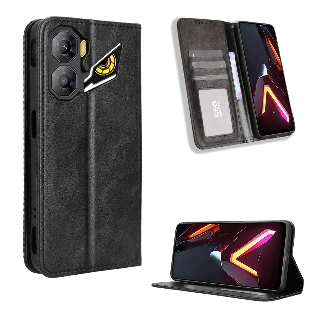 For ZTE nubia Neo 3 5G Leather Case Wallet Stand Retro Texture Phone Cover - Black - 1