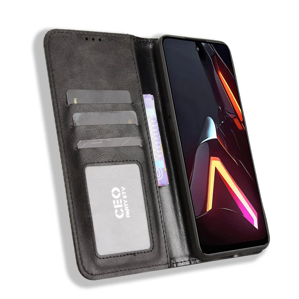 For ZTE nubia Neo 3 5G Leather Case Wallet Stand Retro Texture Phone Cover - Black - 6