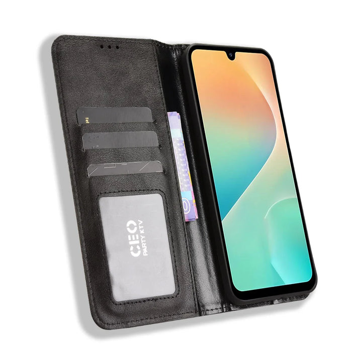 For Samsung Galaxy M36 5G Leather Case Wallet Stand Retro Texture Phone Cover - Black - 6