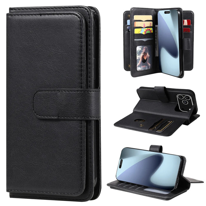 For iPhone 18 Pro Max / 17 Pro Max Leather Case with 10 Card Holder Phone Cover Stand - Black - 1