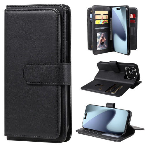 For iPhone 18 Pro / 17 Pro Leather Case with 10 Card Holder Phone Cover Stand - Black - 1
