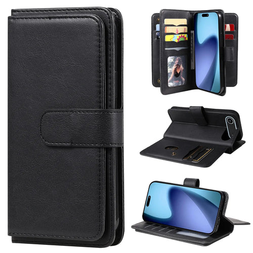 For iPhone Air Leather Case with 10 Card Holder Phone Cover Stand - Black - 1