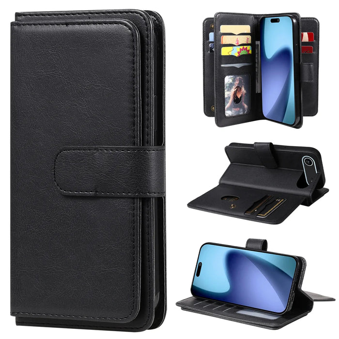 For iPhone Air Leather Case with 10 Card Holder Phone Cover Stand - Black - 1