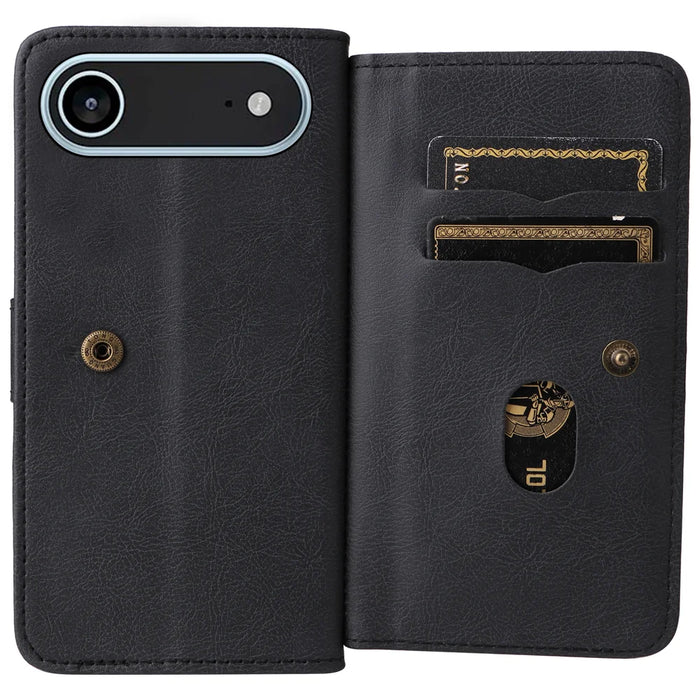 For iPhone Air Leather Case with 10 Card Holder Phone Cover Stand - Black - 3