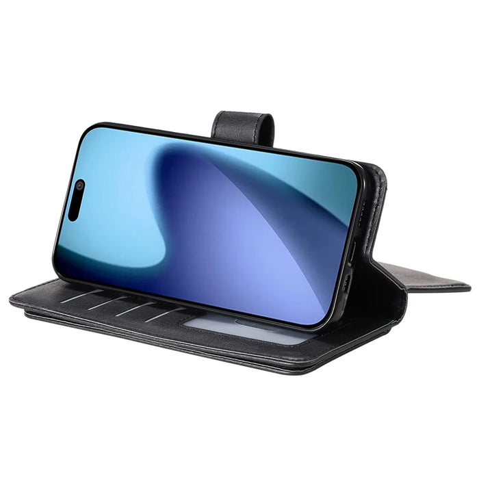 For iPhone Air Leather Case with 10 Card Holder Phone Cover Stand - Black - 6