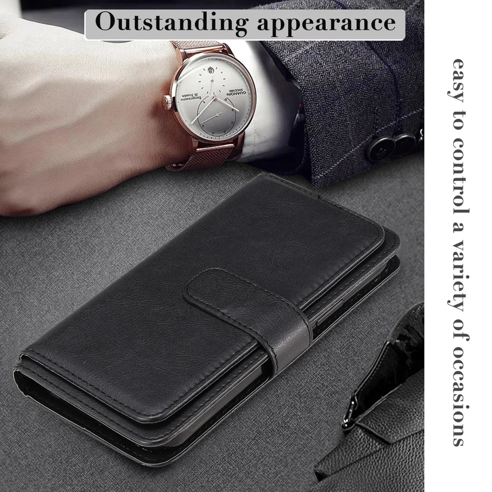 For iPhone 17 Leather Case with 10 Card Holder Phone Cover Stand - Black - 4