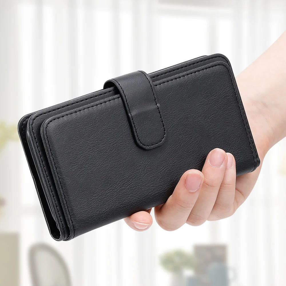 For iPhone 17 Leather Case with 10 Card Holder Phone Cover Stand - Black - 6