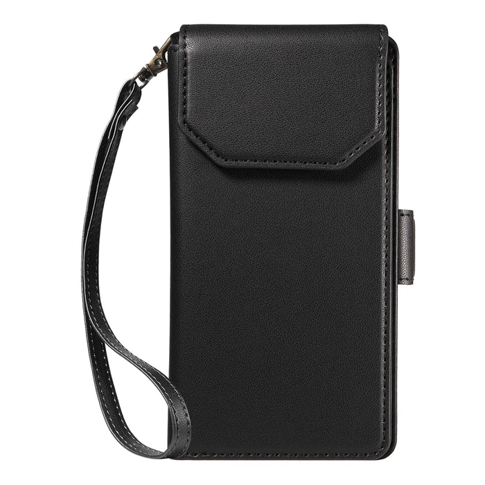 For iPhone Air Case with Multi-Card Holder and Strap PU Leather Phone Cover Stand - Black - 7