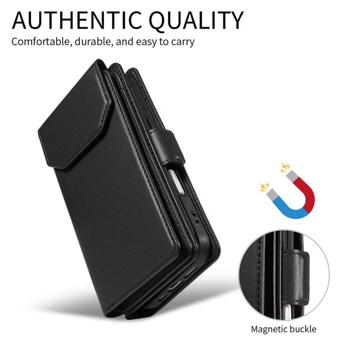 For iPhone 17 Case with Multi-Card Holder and Strap PU Leather Phone Cover Stand - Black - 3