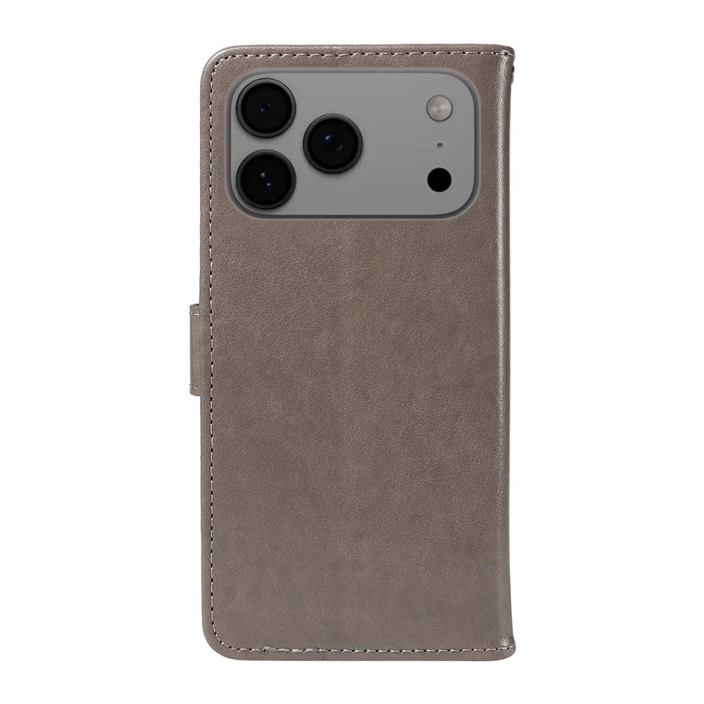 For iPhone 18 Pro Max / 17 Pro Max Leather Wallet Case Cat Bee Pattern Phone Cover Stand - Grey - 7