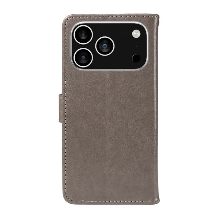 For iPhone 18 Pro / 17 Pro Leather Wallet Case Cat Bee Pattern Phone Cover Stand - Grey - 7