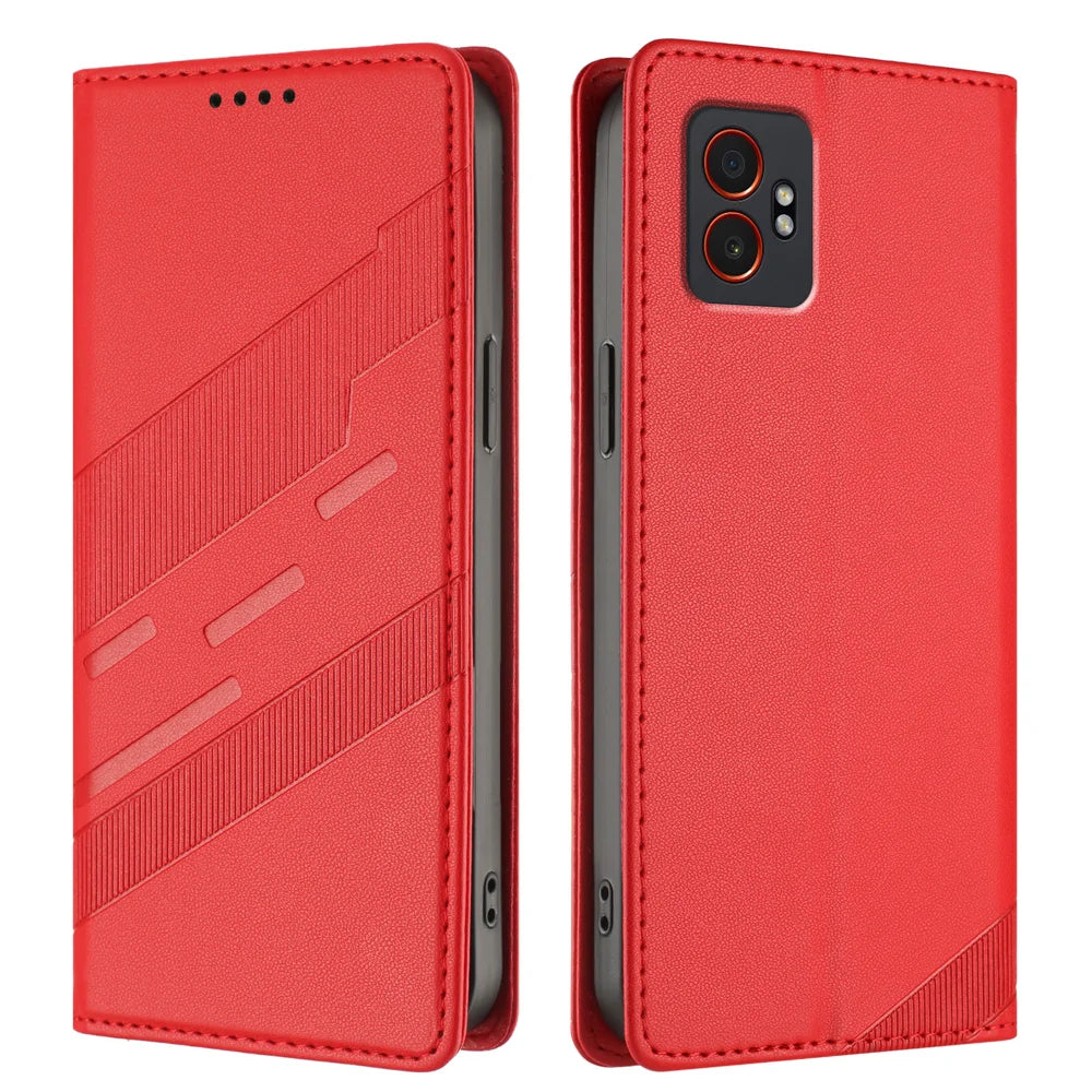For Samsung Galaxy XCover7 Pro Phone Cases Punk Style Imprinted Wallet Stand Leather Cover - Red - 1