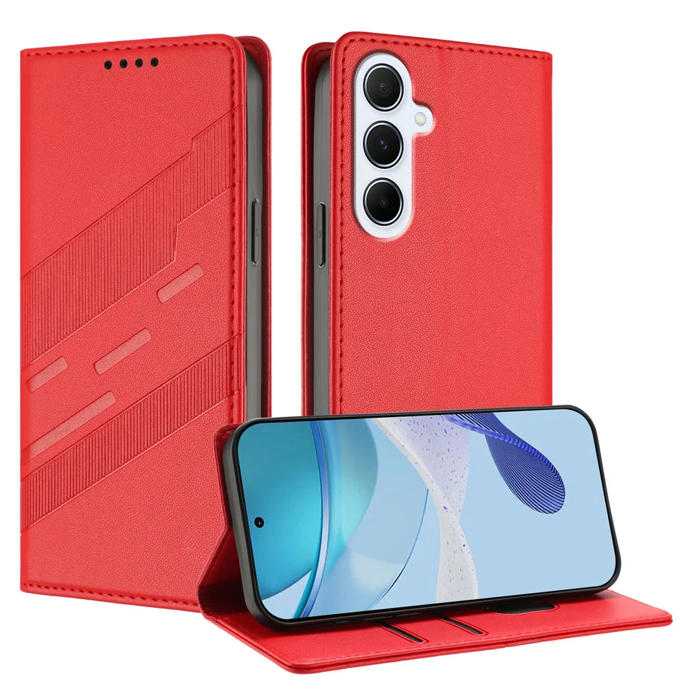 For Samsung Galaxy A18 5G / A18 4G / A17 5G / A17 4G / A26 5G Phone Cases Punk Style Imprinted Wallet Stand Leather Cover - Red - 4