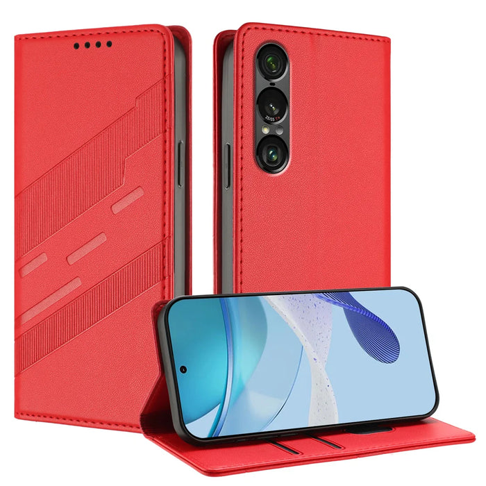 For Sony Xperia 1 VII Phone Cases Punk Style Imprinted Wallet Stand Leather Cover - Red - 4