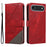 For iPhone Air Leather Case Geometric Line Design Wallet Phone Cover with Wrist Strap - Red - 1