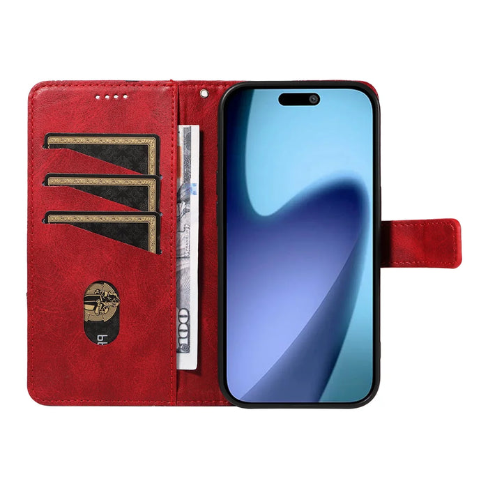 For iPhone Air Leather Case Geometric Line Design Wallet Phone Cover with Wrist Strap - Red - 2