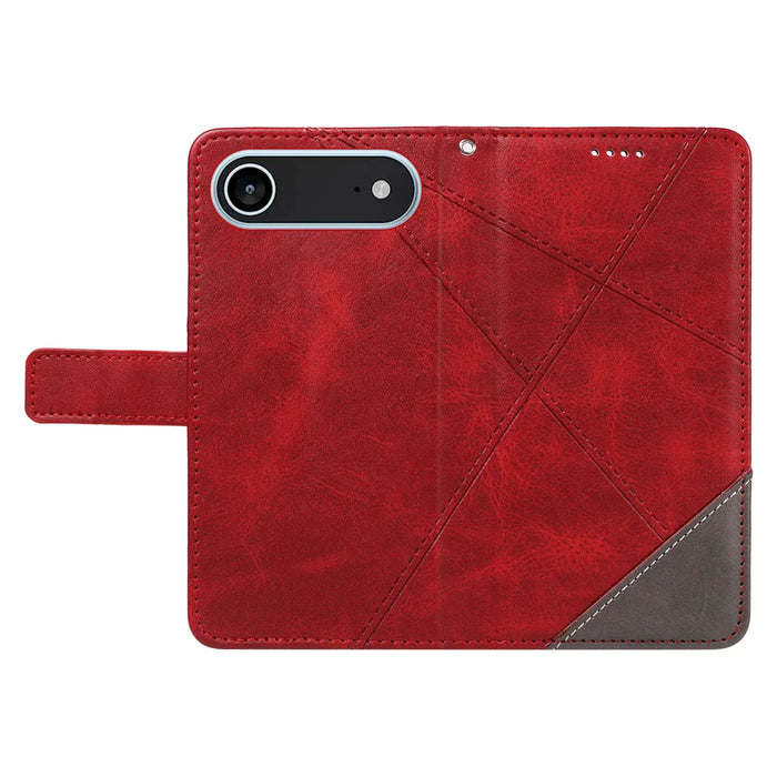 For iPhone Air Leather Case Geometric Line Design Wallet Phone Cover with Wrist Strap - Red - 3