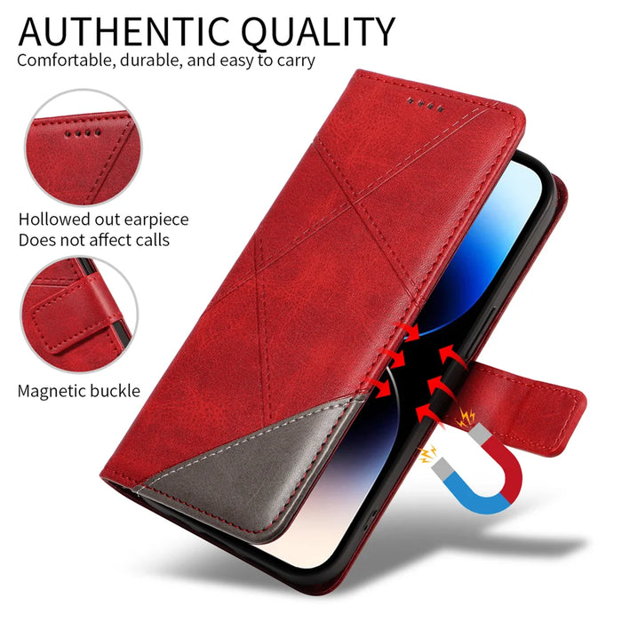For iPhone Air Leather Case Geometric Line Design Wallet Phone Cover with Wrist Strap - Red - 4