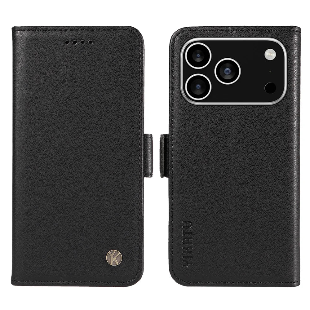 YIKATU For iPhone 18 Pro / 17 Pro Wallet Phone Case  YK-003 Leather Stand Cover -  Black - 1
