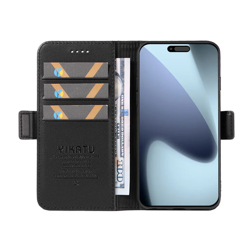 YIKATU For iPhone 18 Pro / 17 Pro Wallet Phone Case  YK-003 Leather Stand Cover -  Black - 2