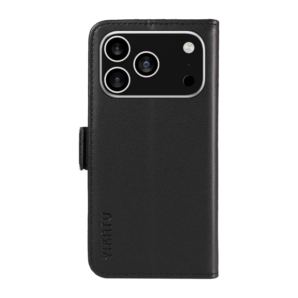 YIKATU For iPhone 18 Pro / 17 Pro Wallet Phone Case  YK-003 Leather Stand Cover -  Black - 6