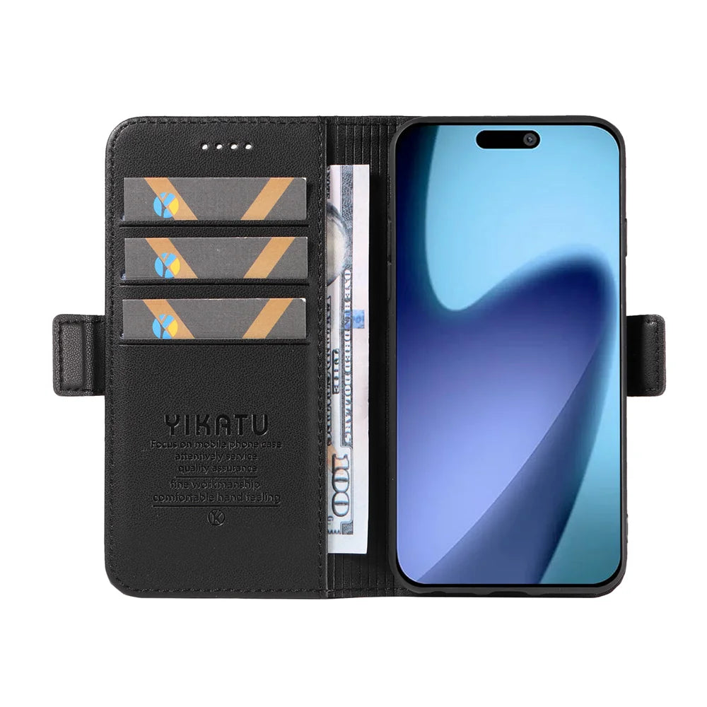 YIKATU For iPhone Air Wallet Phone Case  YK-003 Leather Stand Cover -  Black - 2