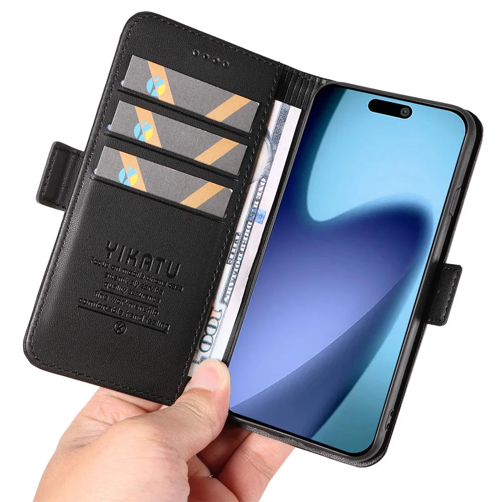 YIKATU For iPhone Air Wallet Phone Case  YK-003 Leather Stand Cover -  Black - 7