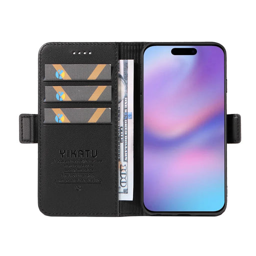 YIKATU For iPhone 17 Wallet Phone Case  YK-003 Leather Stand Cover -  Black - 2