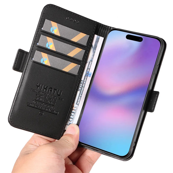 YIKATU For iPhone 17 Wallet Phone Case  YK-003 Leather Stand Cover -  Black - 7