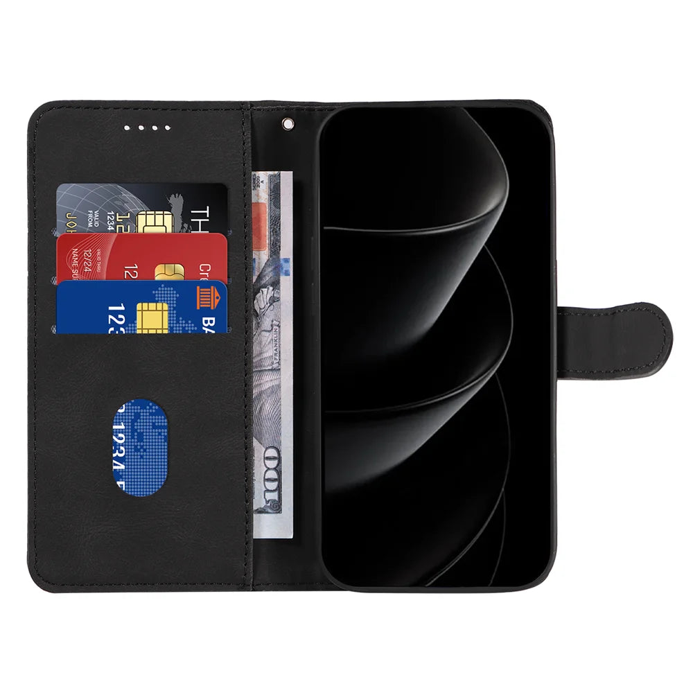 For iPhone 18 Pro Max / 17 Pro Max Wallet Case Leather Phone Cover Stand with Curved Line Design -  Black - 2